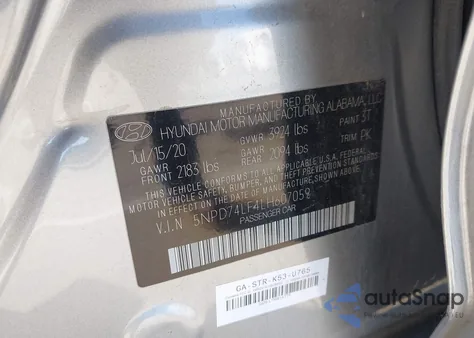 2020 Hyundai Elantra Se z USA, uszkodzony, nr VIN 5NPD74LF4LH607059